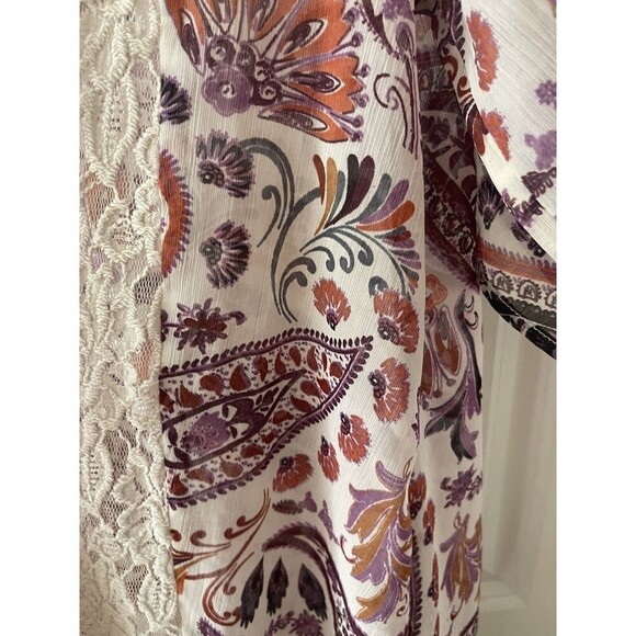 American Eagle Women’s Size XS Paisley Print Lace Trim Boho Kimono - Picture 9 of 9